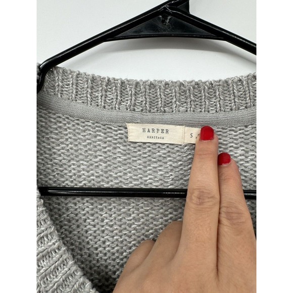 Harper Heritage Size Small Sweater Gray White Open Weave Suede Elbow Patch - Picture 2 of 7